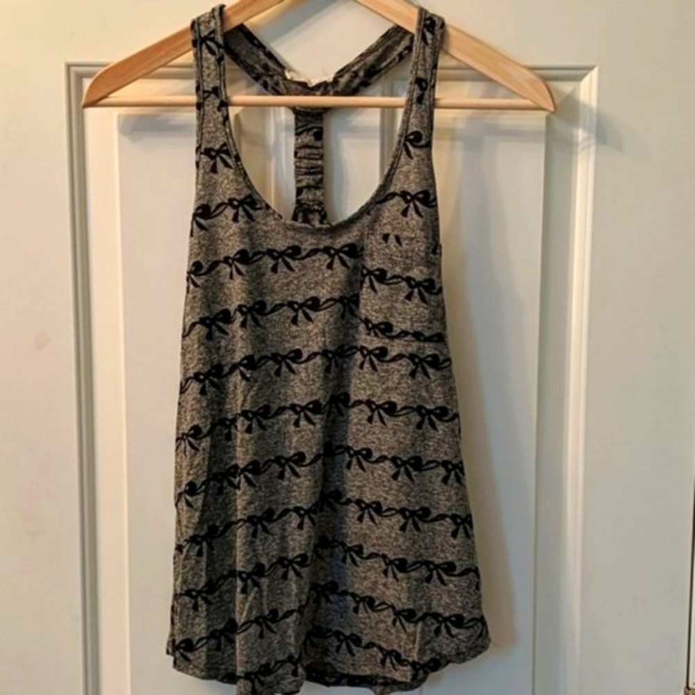 Lush - T-Back Tank Top | Size Small | Gray with Black Bow Print